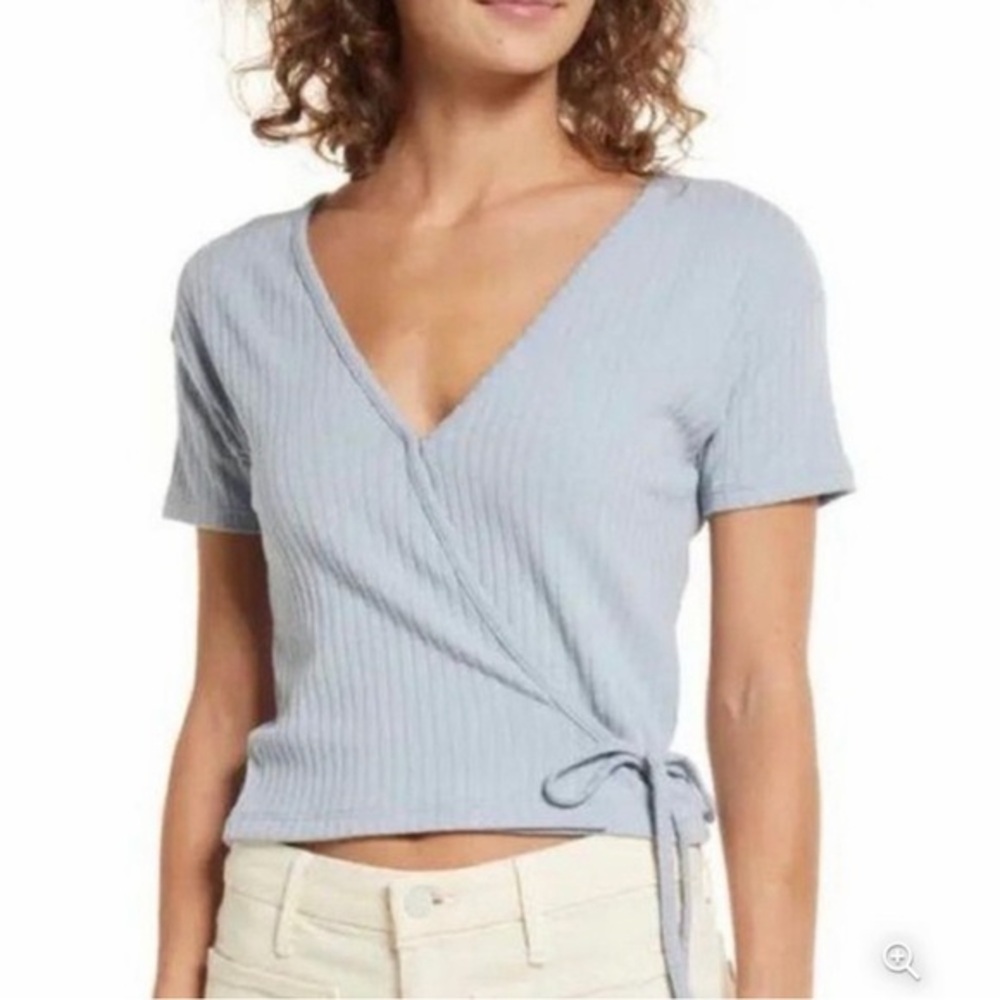 Madewell Women’s Blue/Gray Ribbed Wrap Crop Top